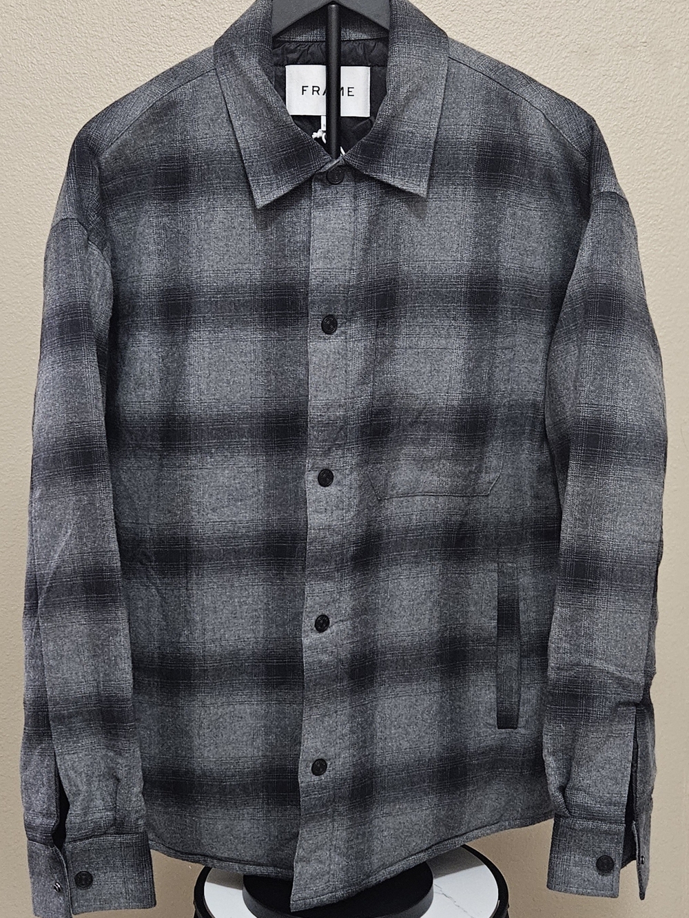Frame 100% Cotton Men's Grey Plaid Snap-Up Shirt Jacket Medium Weight